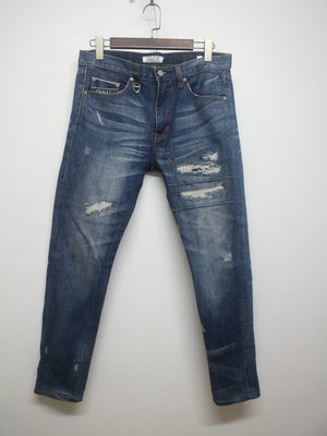【G.Vintage】CABAL 藍色破壞/合身小直筒牛仔褲 M號 (33-34腰)