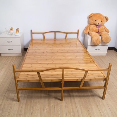 下殺-竹床折疊床出租房家用涼床兒童單人1.2米1.5雙人簡易經濟型竹子床~~~