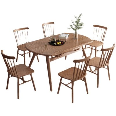 【熱賣下殺】北歐實木圓桌伸縮可折疊白蠟木餐桌現代簡單原木家具桌椅組合胡桃