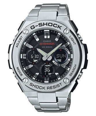 【金台鐘錶】CASIO卡西歐G-SHOCK分層防護構造不鏽鋼錶帶 太陽能 GST-S110D-1A