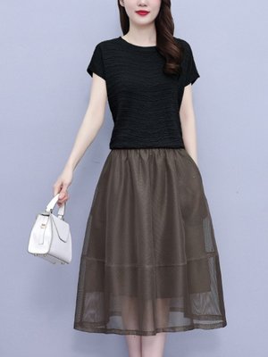 美麗衣櫥 歐紗連衣裙女夏季新款減齡顯瘦質名媛高級感套裝裙兩套