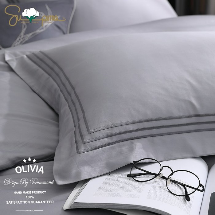【OLIVIA 】DR3003 西雅圖 淺灰  雙人床包薄被套四件組  300織匹馬棉系列
