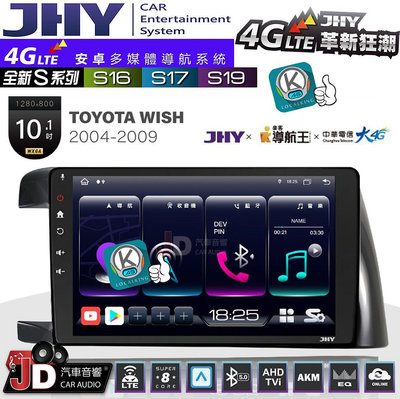 【JD汽車音響】JHY S系列 S16、S17、S19 TOYOTA WISH 2004~2009 10.1吋 安卓主機。