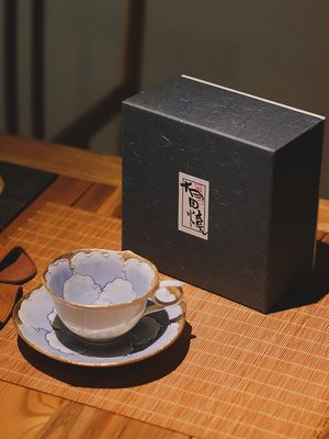 日本有田燒文山窯手工陶瓷咖啡杯手繪牡丹花紅茶杯下午茶杯碟套裝~特價