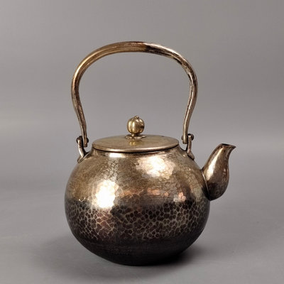 錘紋打出銀仕上日本銅壺日本老銅壺使用過，不帶箱