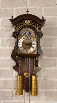 【卡卡頌  歐洲古董】荷蘭老件 日月星辰 銅秤錘  機械鐘 德國機芯  雕刻古董鐘 (運作正常,可敲鐘) cl0044✬
