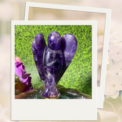 天然紫水晶天使雕件,水晶雕件,大天使水晶提升靈性,高76mm寬50mm厚21mm,實品拍攝M5