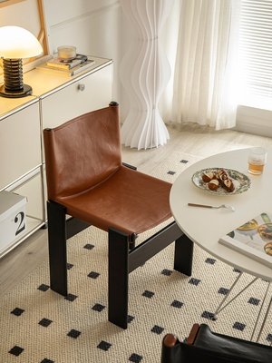 萊陌/實木餐椅侘寂風復古書桌椅vintage椅子設計師款油蠟皮僧侶椅