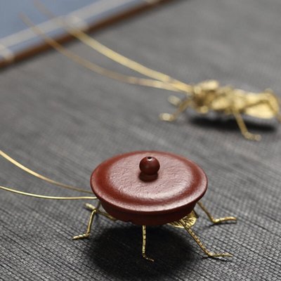 下殺-茶具-純銅蝗蟲螞蚱茶寵擺件黃銅蓋置鐵壺蓋托創意茶玩功夫茶具零配