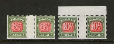 出國休假中【雲品五】澳洲Australia 1959 Sc J92-93 Gutter pair MNH 庫號
