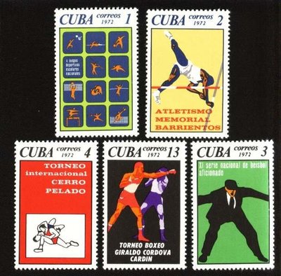 (8 _ 8)~-古巴郵票---1972年---奧運--各種運動項目--- 5 全---吉26-F405---外拍
