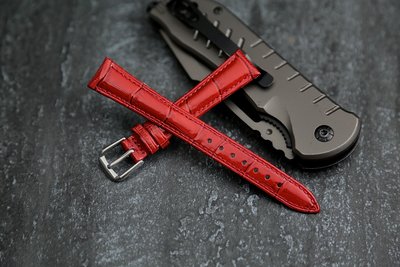 15mm 優質薄型漆皮紅色壓鱷魚紋真皮錶帶~最適合搭配各式水鑽錶～時尚造型表 seiko coach