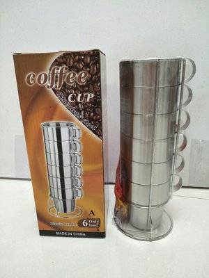 鋼杯 口杯 環保杯 咖啡杯 露營杯 分享杯 隔熱杯 雙層杯 防燙杯 304(18-8)不鏽鋼1組6入 (附提袋)
