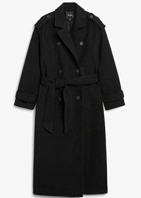 全新現貨 ~ 瑞典品牌 Monki 黑色 oversize 長版 雙排釦 軍裝 腰帶外套 (XS)