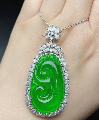 天然緬甸翡翠老坑A貨滿陽綠如意玉石掛件墜子珠寶玉器