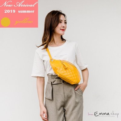 EmmaShop艾購物-夏日新色上市 正韓菱格鏈條腰包肩背包/後背包/復古