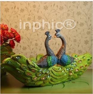 INPHIC-藍孔雀果盤樹脂擺飾 兩隻孔雀 家居擺飾F