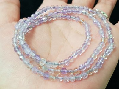 紫黃水晶鑽切造型三圈手珠項鍊約4mm