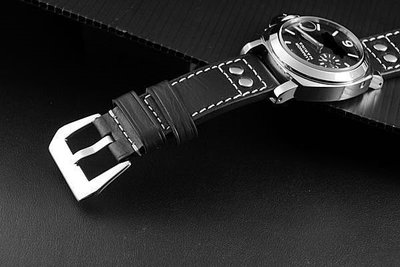 艾曼達精品24mm直身hamilton的新衣軍錶飛行風格鉚釘黑色真皮錶帶fit for seiko omega