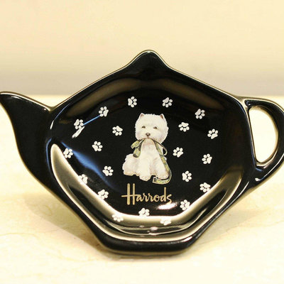 茶藝師 出口英國哈羅斯Harrods黑色外貿出口西高地杯碟茶包碟盤子調味碟
