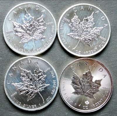 2013年加拿大楓葉銀幣1盎司(純銀9999) 共4枚，品項如照片