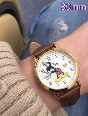 全球缺貨！迪士尼復古大錶盤米奇皮革手錶 (手是時針和分針~~會動哦) 37mm / 30mm 白色 （此為2020新版Mickey圖三賣場）