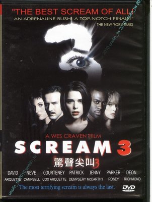 DVD滿4免運【驚聲尖叫3】Scream 恐怖懸疑驚悚程度超越前2集~每位主角都有可能被殺死~免競標