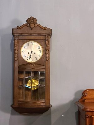 【卡卡頌 歐洲古董】德國老件 擺錘 機械 橡木雕刻 木鐘 掛鐘 機械鐘 老鐘 古董鐘  cl0076 ✬