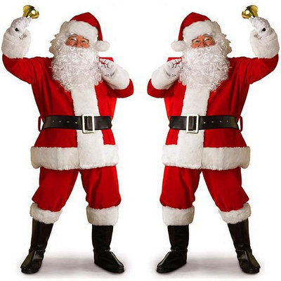 （帽子+ 衣服 +褲子+ 腰帶 +鬍子）聖誕節cosplay聖誕老人聖誕服金絲絨衣服服裝表演服飾聖誕老人演出服