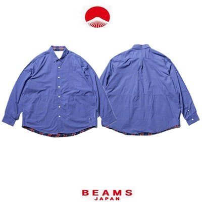現貨熱銷-BEAMS JAPAN 21SS日系紅繩條紋格子長袖休閑襯衫襯衣 滿千免運
