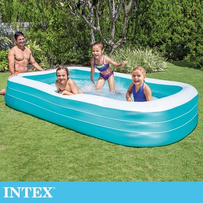 INTEX-歡樂家庭藍色長形游泳池305x183x56cm(1050L)適用6歲+ 15120550(58484NP)