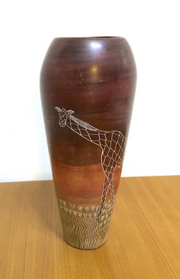 非洲肯亞 HAND CARVED 手工雕琢長頸鹿 花瓶 MADE IN KENYA 居家或店面擺飾皆宜