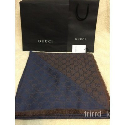 【二手正品】 Gucci 雙色圍巾保證140x140（藍咖）供應