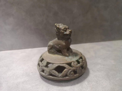 日本回流銅器香爐蓋子老物件銅配件香爐蓋子擺件銅雕獅子鈕香爐蓋
