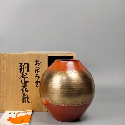 可議價-日本玉川堂造金彩銅花瓶【店主收藏】41242