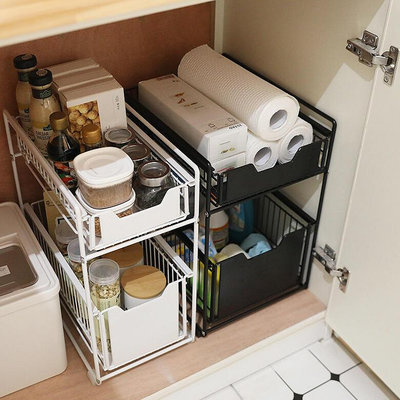 廚房下水槽置物架落地櫥櫃內日用品伸縮抽屜式柜子臺面收納分層架