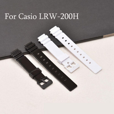 熱銷 卡西歐 LRW-200H 女士女士手鍊替換帶運動防水腕帶黑色白色配件的 14 毫米樹脂錶帶--可開發票