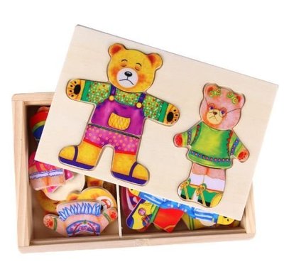 兩隻小熊換衣穿衣拼圖拼板兒童遊戲木製早教益智玩具 129元