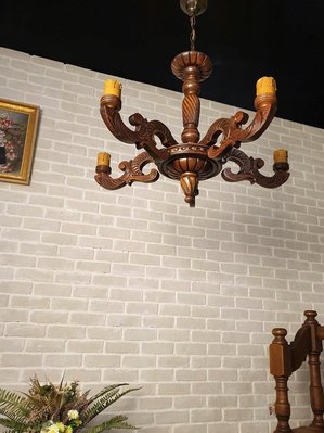 【卡卡頌  歐洲古董】西班牙老件 手工  木雕刻 鄉村古典  吊燈   歐洲古董老件 l0342 ✬