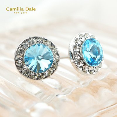 Camilla Dale卡蜜拉黛兒 10mm圓尖晶鑽不鏽鋼耳環(海藍) 採用奧地利SW水晶水晶圓形石#1122