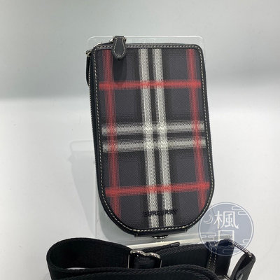 BURBERRY 80562461 紅黑格紋手機包 巴寶麗 小物 斜背包 精品包 時尚 配件 品牌