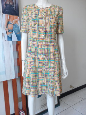 日本製LA.SUMER短袖格子連身裙/洋裝(SIZE:9號)