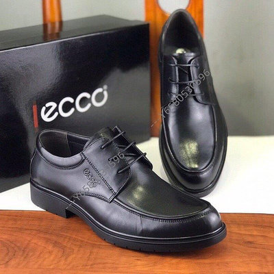 ECCO經典男生商務正裝皮鞋時尚真皮繫帶皮鞋 黑色 38-44碼
