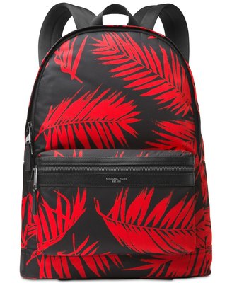 Coco 小舖 Michael Kors Men's Kent Palm-Print Backpack 紅/黑色後背包