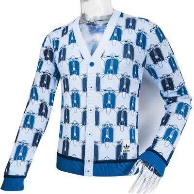 愛迪達Adidas X VESPA偉士牌天藍色機車印花刺繡針織長袖針織外套 S號