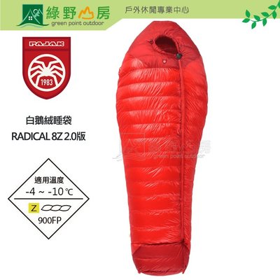 《綠野山房》Pajak RADICAL 8Z 2.0版 波蘭白鵝絨睡袋 1030g 900FP 紅 radical-8Z