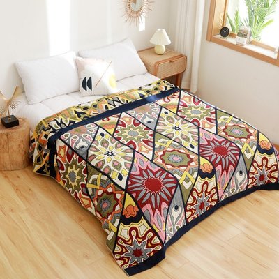 波西米亞風紗布巾被夏被純棉夏季蓋毯空調毯全棉單雙人毯子床單-雙喜生活館