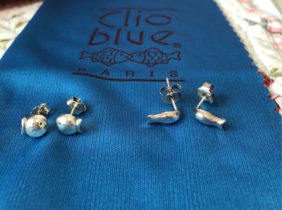 Clio blue 純銀小魚耳洞式耳環 絕版品 專櫃正品 收藏出清