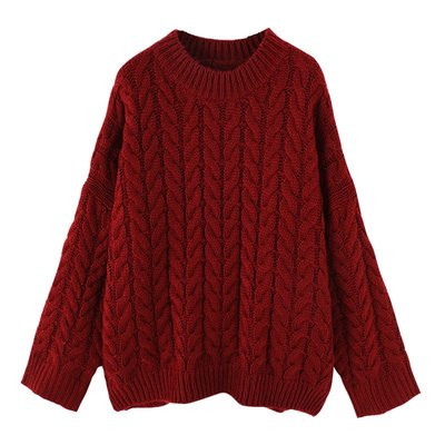✿ 吉米花 ✿ M-03768 大碼氣質麻花針織長袖毛衣 ( 紅 F ) 均碼 現貨+預購