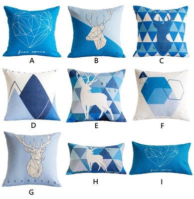 C - R - A - Z - Y - T - O - W　藍色幾何小鹿北歐棉麻抱枕客廳沙發靠墊辦公室抱枕樣品屋裝飾抱枕